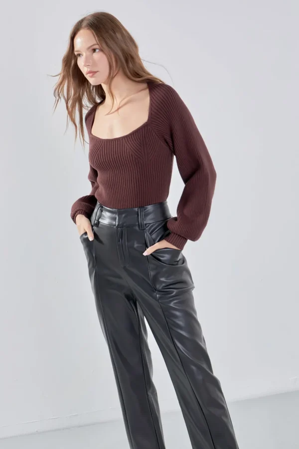 ENDLESS ROSE Pants | Tops*- Faux Leather Wide Pocket Pants JETBLACK