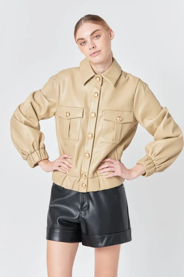 ENDLESS ROSE Jackets & Coats | Tops*- Faux Leather Jacket with Gold Buttons