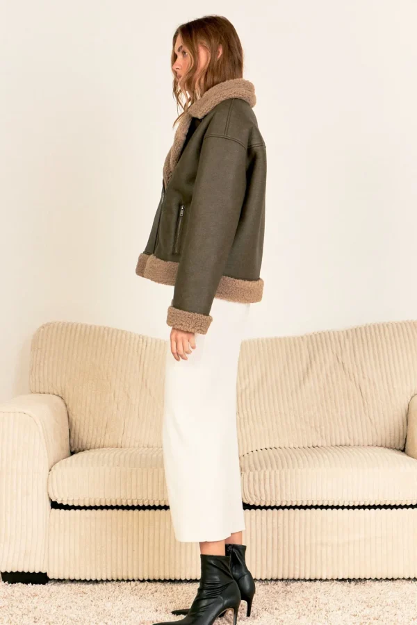 ENDLESS ROSE Jackets & Coats | Tops*- Faux Leather Jacket with Sherpa Lining CHARCOAL