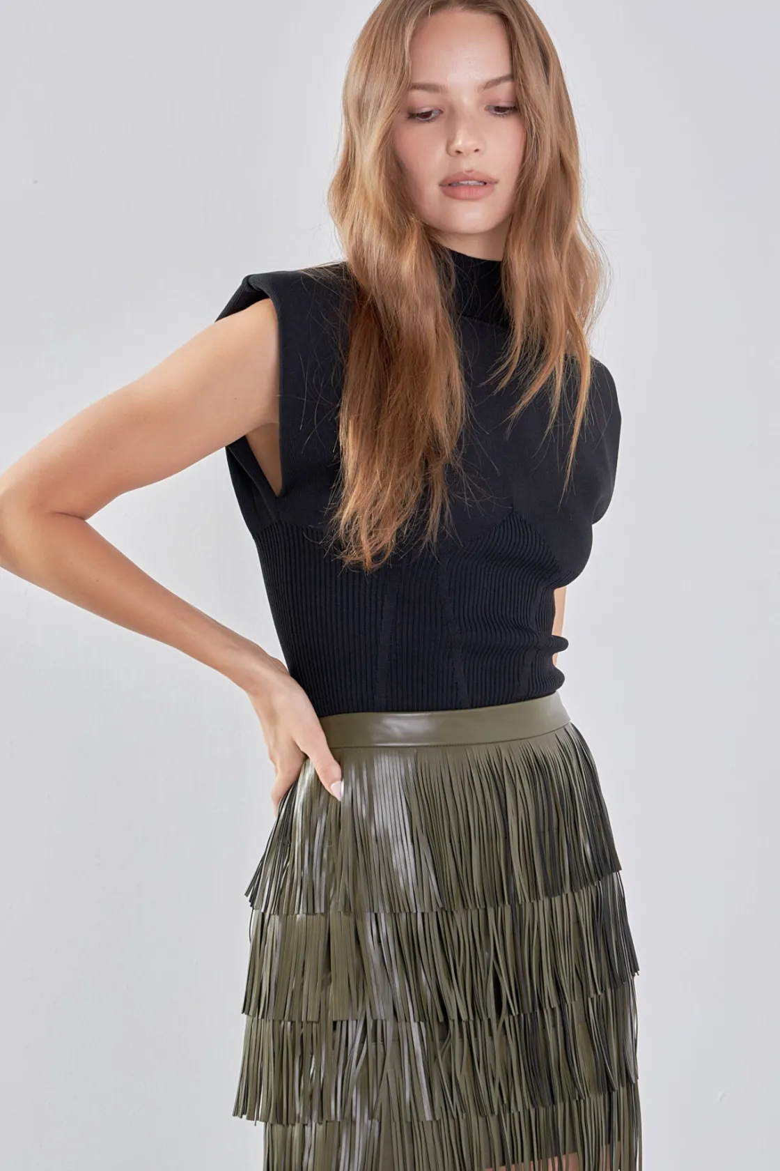 endless_rose__faux_leathe_3-6.webp ENDLESS ROSE Skirts | Tops*- Faux Leather Fringe Mini Skirt