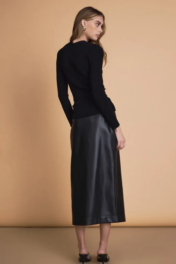 ENDLESS ROSE Skirts | Tops*- Faux Leather Midi Skirt BLACK