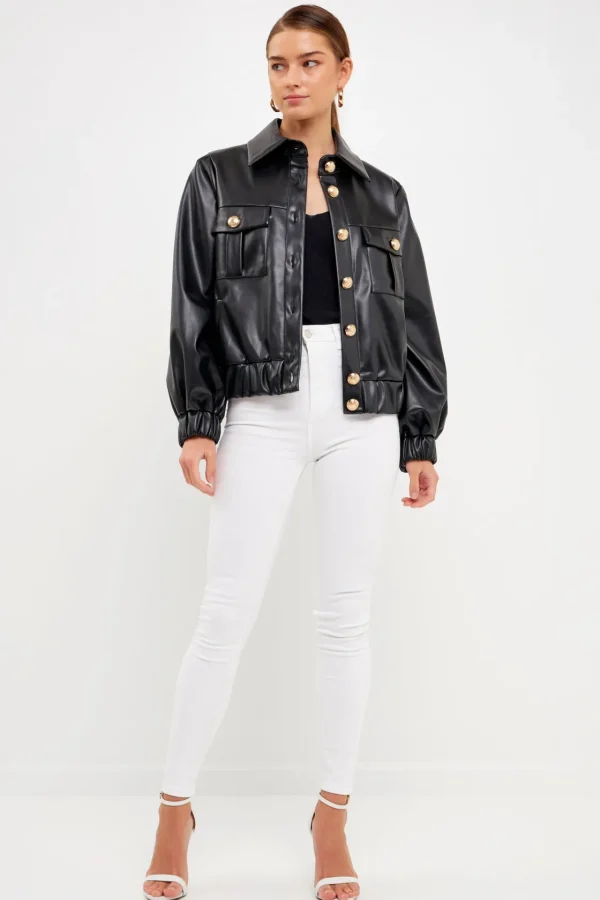ENDLESS ROSE Jackets & Coats | Tops*- Faux Leather Jacket with Gold Buttons
