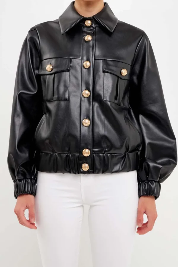 ENDLESS ROSE Jackets & Coats | Tops*- Faux Leather Jacket with Gold Buttons