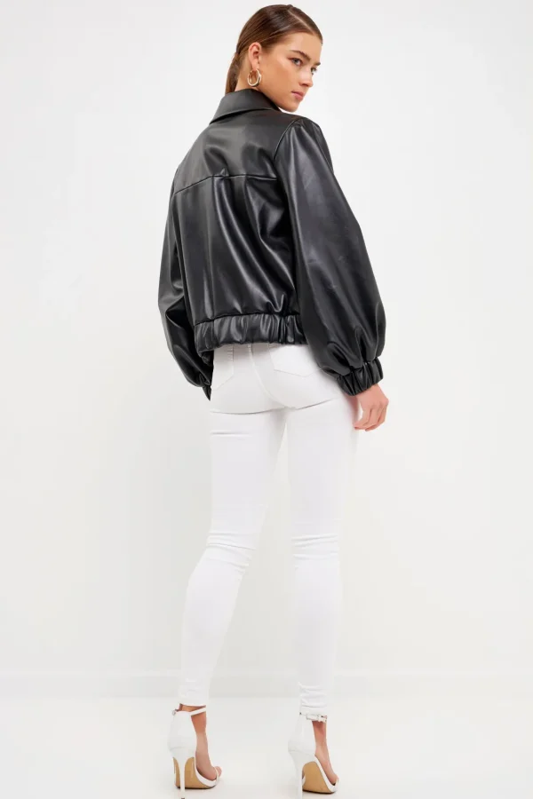 ENDLESS ROSE Jackets & Coats | Tops*- Faux Leather Jacket with Gold Buttons