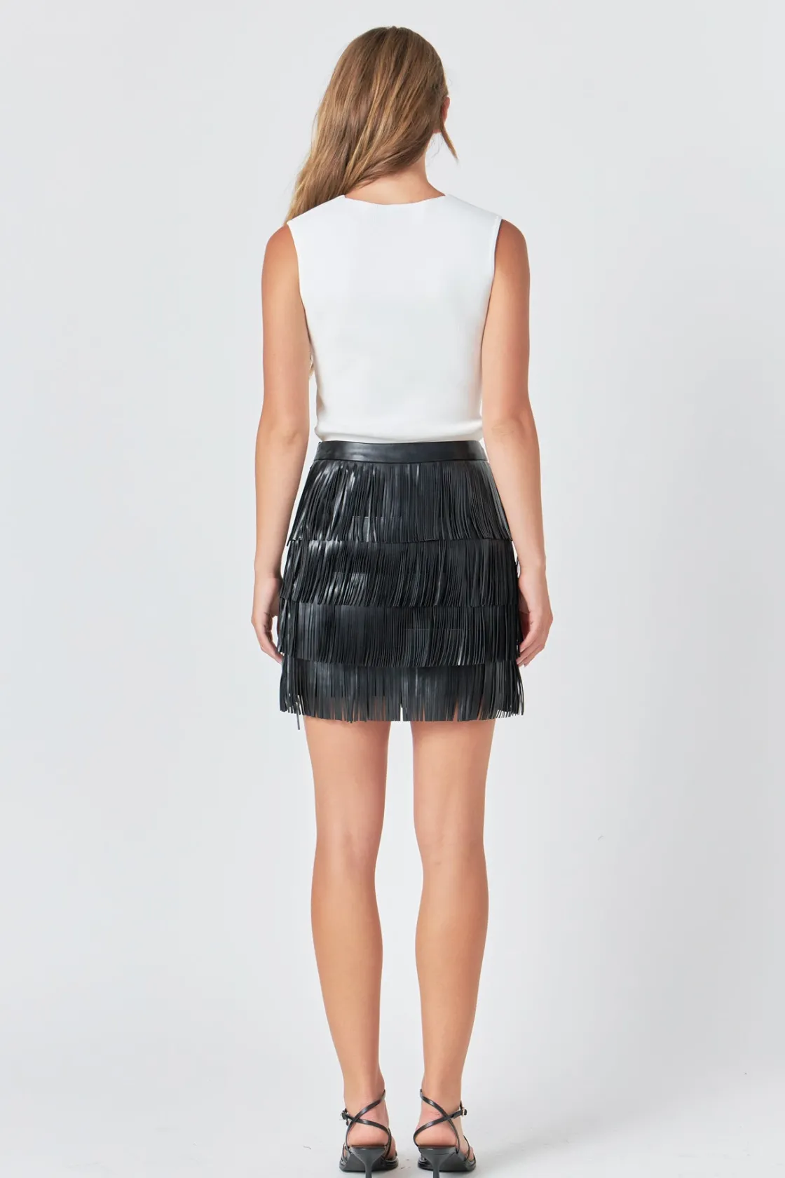 endless_rose__faux_leathe_7-3.webp ENDLESS ROSE Skirts | Tops*- Faux Leather Fringe Mini Skirt