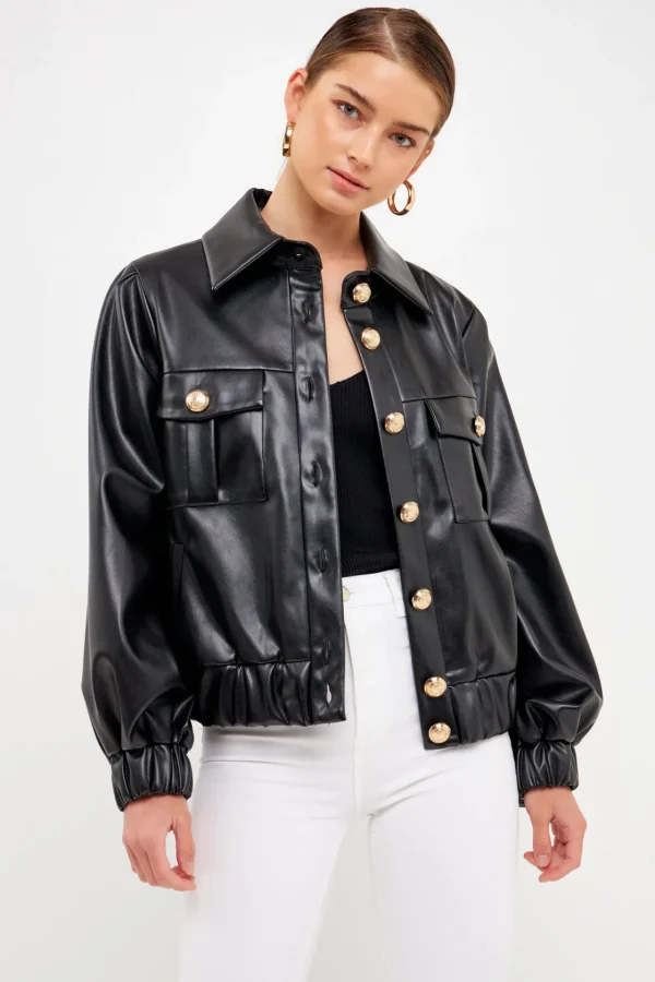 ENDLESS ROSE Jackets & Coats | Tops*- Faux Leather Jacket with Gold Buttons
