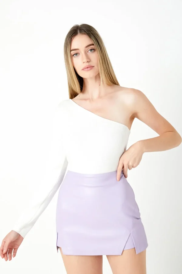 ENDLESS ROSE Skirts | Tops*- Faux Leather Front Slits Skort