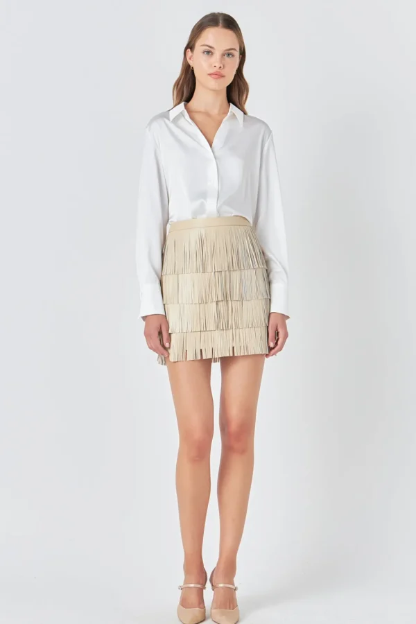 ENDLESS ROSE Skirts | Tops*- Faux Leather Fringe Mini Skirt