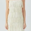 ENDLESS ROSE Tops*- Faux Suede Fringe Mini Dress IVORY