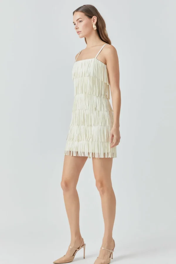 ENDLESS ROSE Tops*- Faux Suede Fringe Mini Dress IVORY