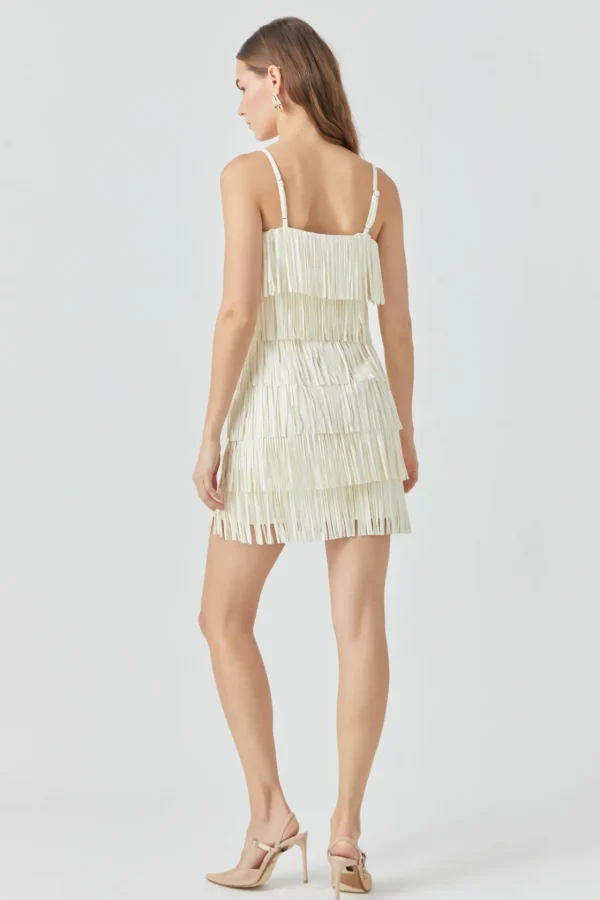 ENDLESS ROSE Tops*- Faux Suede Fringe Mini Dress IVORY