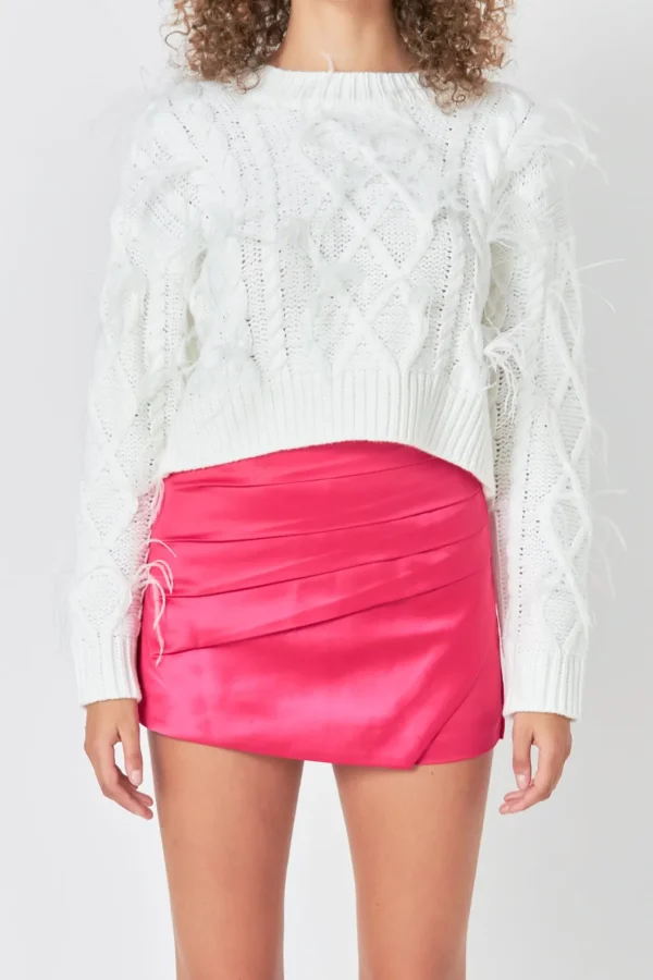 ENDLESS ROSE Sweaters & Knits | Tops*- Feather Detail Cropped Sweater CREAM