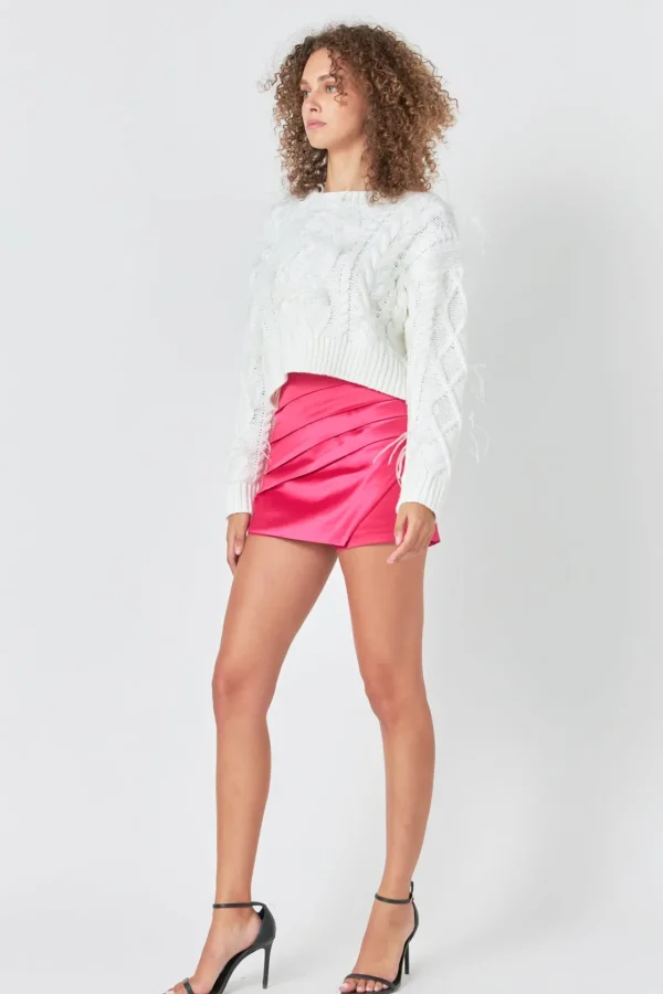 ENDLESS ROSE Sweaters & Knits | Tops*- Feather Detail Cropped Sweater CREAM