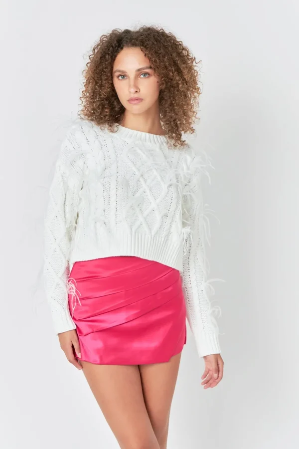 ENDLESS ROSE Sweaters & Knits | Tops*- Feather Detail Cropped Sweater CREAM