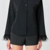 ENDLESS ROSE Shirts & Blouses | Tops*- Feather Trimmed Fitted Blouse Top BLACK