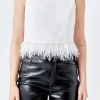 ENDLESS ROSE Tops*- Feather Trim Tie Top WHITE