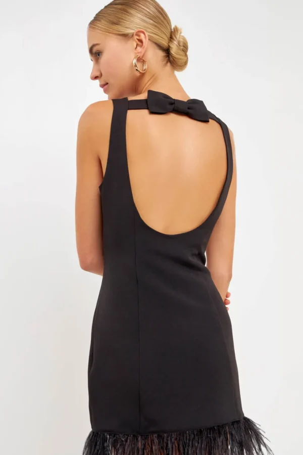 ENDLESS ROSE Little Black Dress | Strapless*- Feather Trim Mini Dress BLACK
