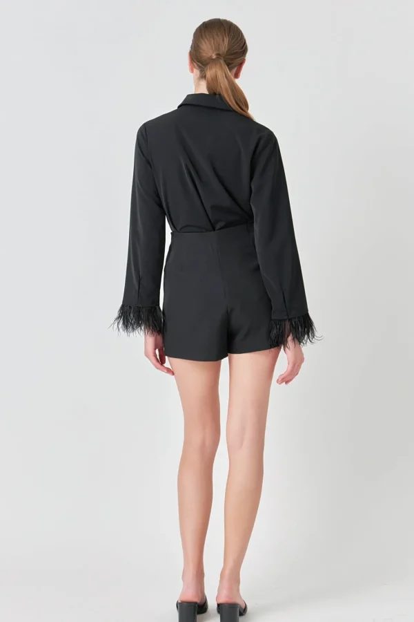 ENDLESS ROSE Shirts & Blouses | Tops*- Feather Trimmed Fitted Blouse Top BLACK