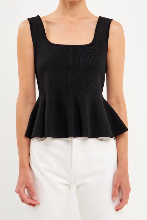 ENDLESS ROSE Tops*- Flare Detail Knit Tank Top