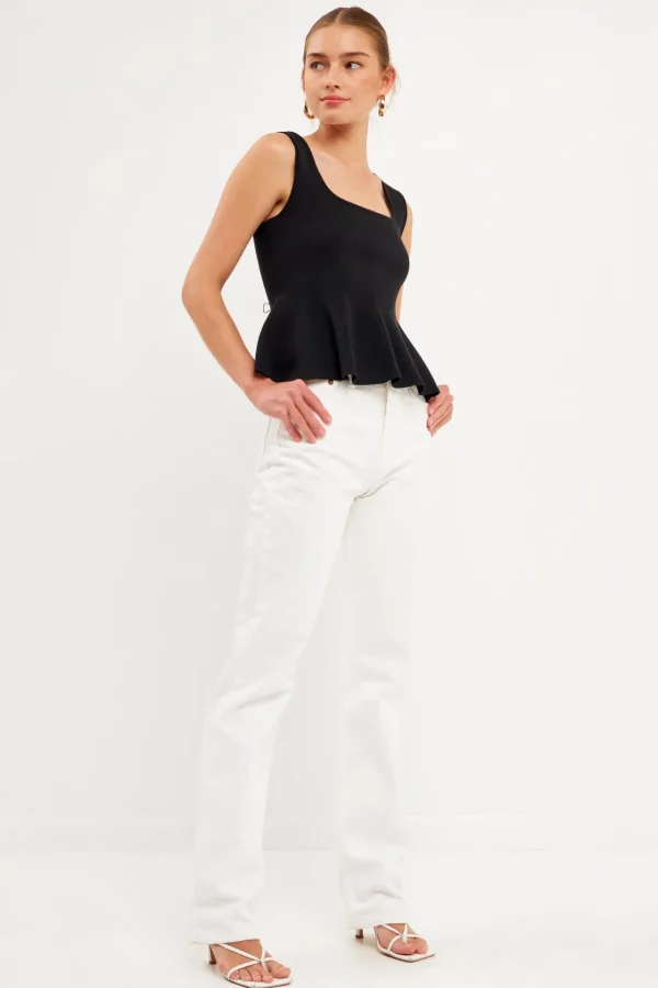 ENDLESS ROSE Tops*- Flare Detail Knit Tank Top