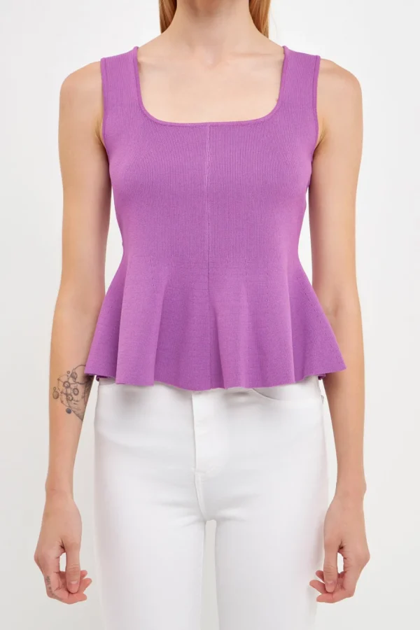 ENDLESS ROSE Tops*- Flare Detail Knit Tank Top