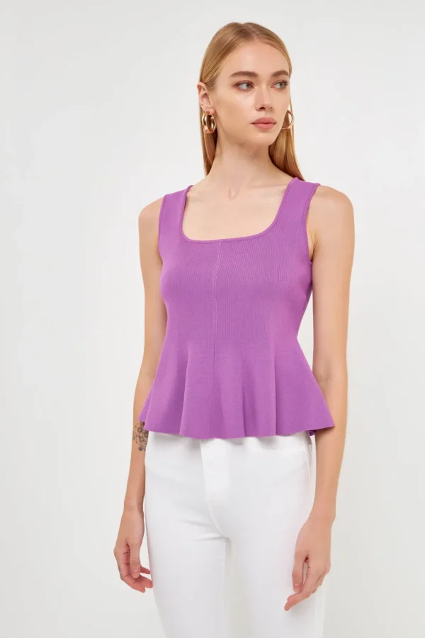 ENDLESS ROSE Tops*- Flare Detail Knit Tank Top