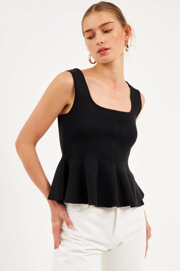 ENDLESS ROSE Tops*- Flare Detail Knit Tank Top