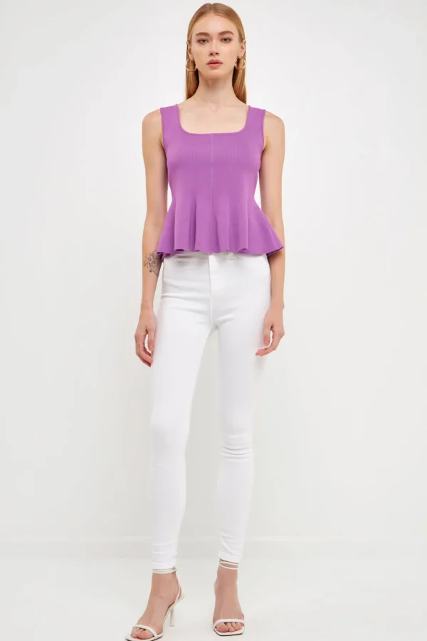ENDLESS ROSE Tops*- Flare Detail Knit Tank Top