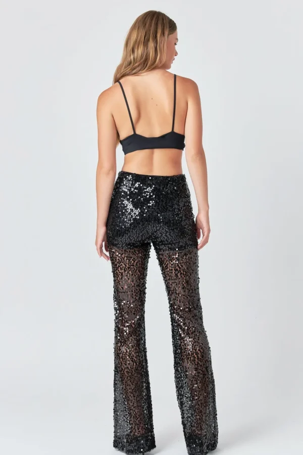 ENDLESS ROSE Pants | Tops*- Flared Sequins Pants BLACK