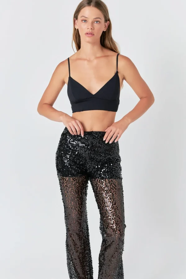 ENDLESS ROSE Pants | Tops*- Flared Sequins Pants BLACK