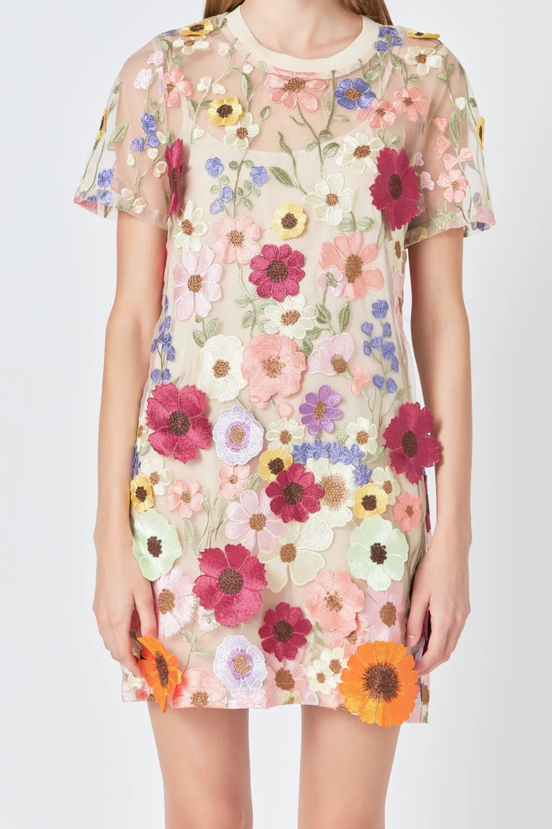 endless_rose__floral_appl_0.webp ENDLESS ROSE Floral Dresses*- Floral Applique Mini Dress NUDE