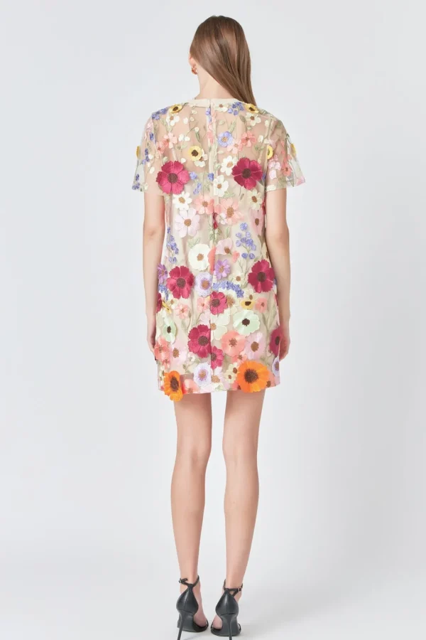 ENDLESS ROSE Floral Dresses*- Floral Applique Mini Dress NUDE
