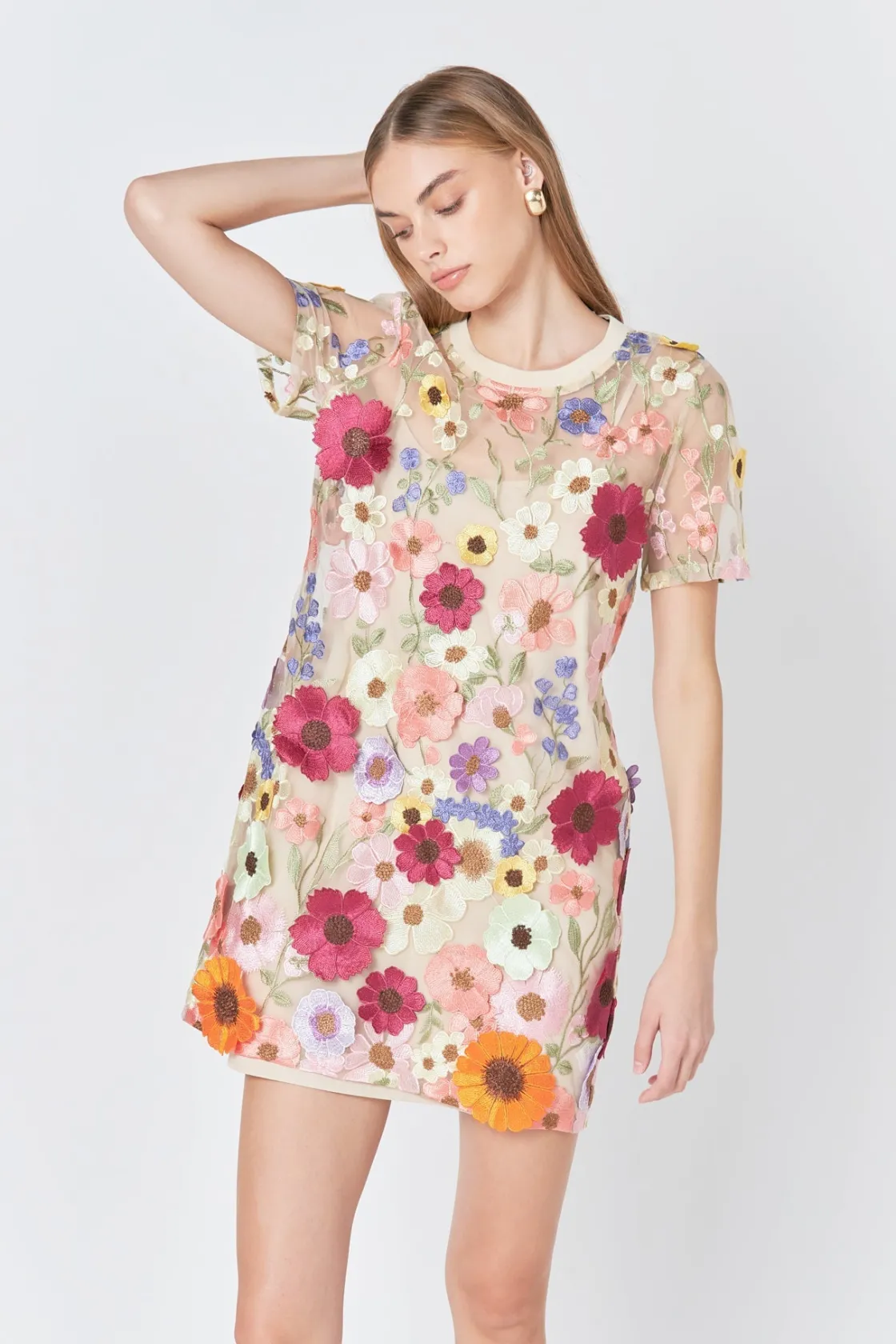 endless_rose__floral_appl_3.webp ENDLESS ROSE Floral Dresses*- Floral Applique Mini Dress NUDE