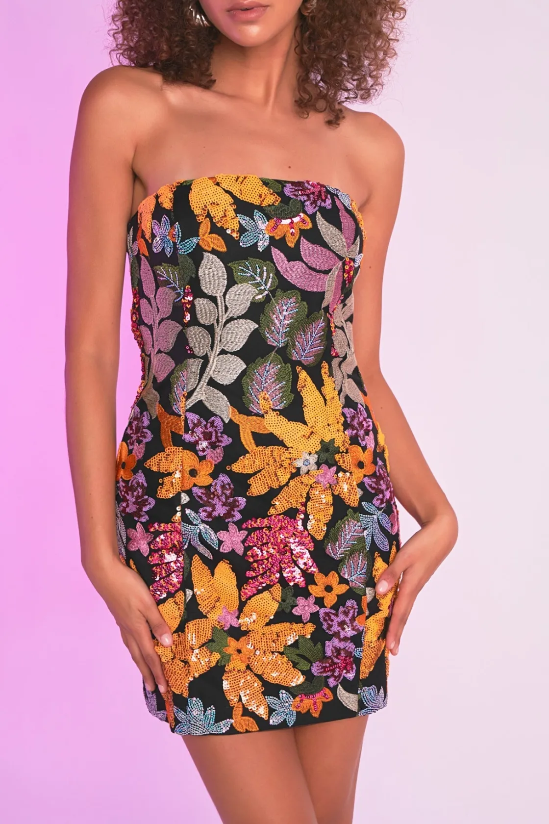 endless_rose__floral_bota_0.webp ENDLESS ROSE Bodycon Dresses*- Floral Botanical Sequin Sleeveless Mini Dress BLACKMULTI