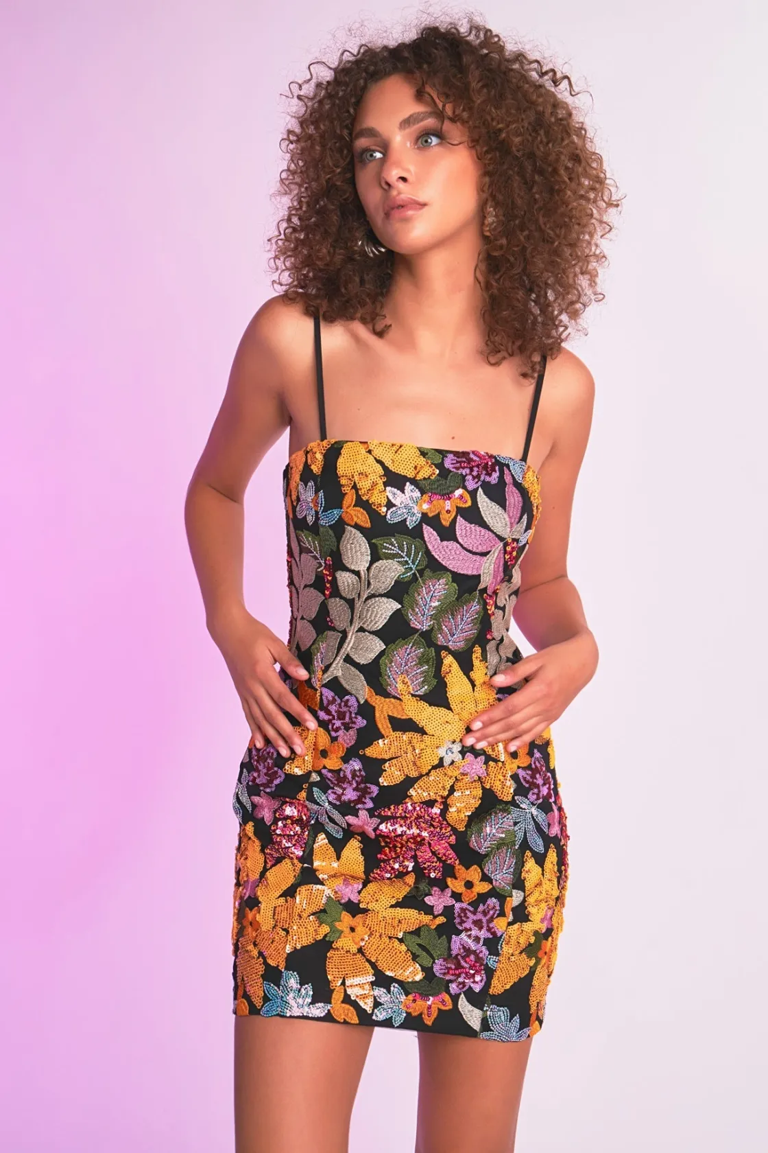 endless_rose__floral_bota_3.webp ENDLESS ROSE Bodycon Dresses*- Floral Botanical Sequin Sleeveless Mini Dress BLACKMULTI