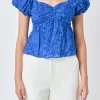 ENDLESS ROSE Tops*- Floral Bow Tied Top BLUE