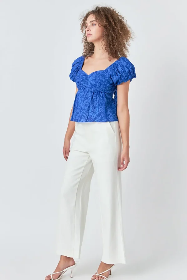 ENDLESS ROSE Tops*- Floral Bow Tied Top BLUE