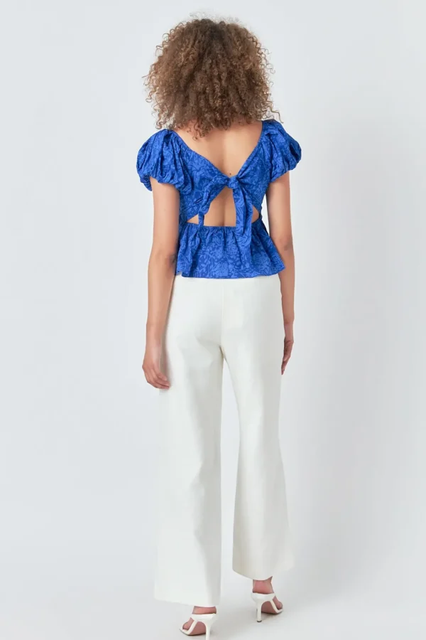 ENDLESS ROSE Tops*- Floral Bow Tied Top BLUE