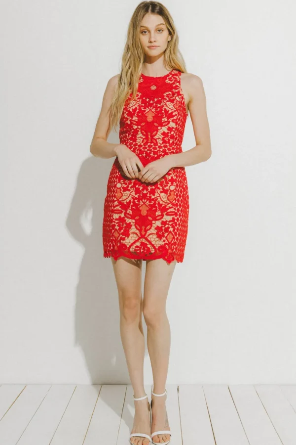 ENDLESS ROSE Lace Dresses | Tops*- Floral Crochet Lace Mini Dress