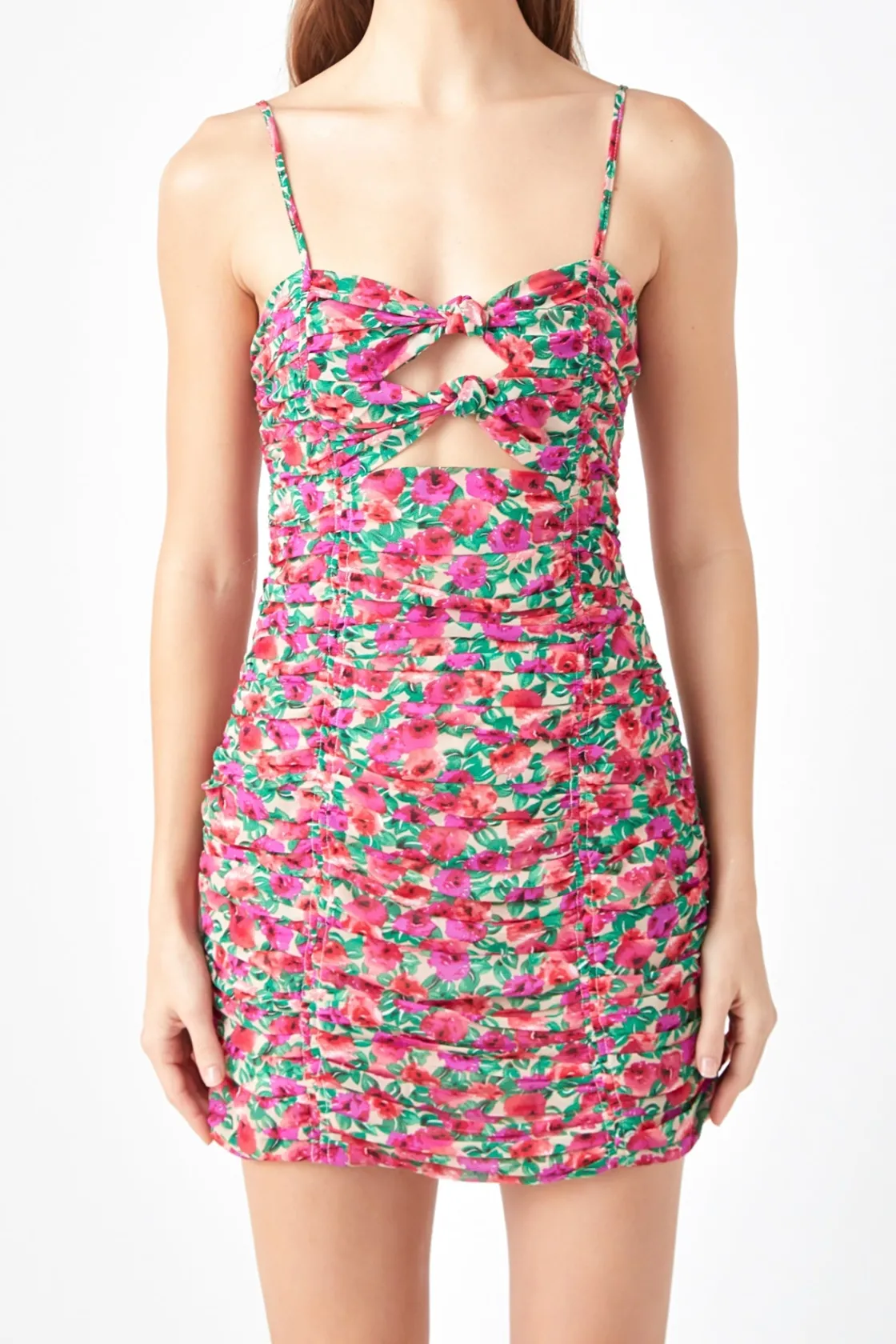 endless_rose__floral_doub_0-1.webp ENDLESS ROSE Bodycon Dresses | Floral Dresses*- Floral Double Knot Ruched Mini Dress MAGENTA