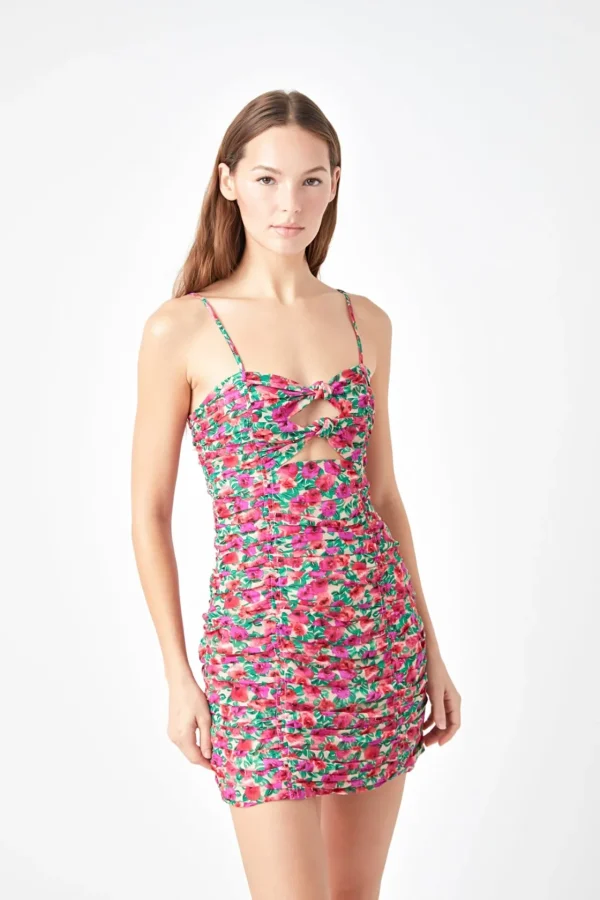 ENDLESS ROSE Bodycon Dresses | Floral Dresses*- Floral Double Knot Ruched Mini Dress MAGENTA