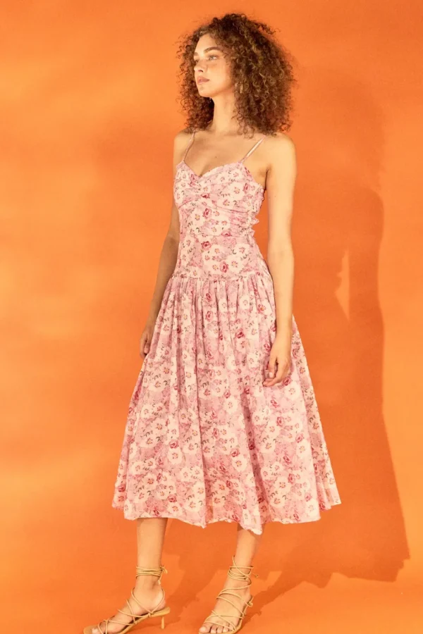 ENDLESS ROSE Tops*- Floral Drop Waist Maxi Dress PINKMULTI