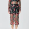 ENDLESS ROSE Tops*- Floral Embroidered Sheer Midi Dress REDMULTI