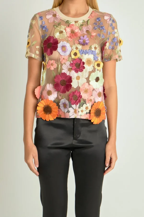 ENDLESS ROSE Tops*- Floral Embroidered Top