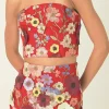 ENDLESS ROSE Matching Sets | Tops*- Floral Embroide Strapless Top RED