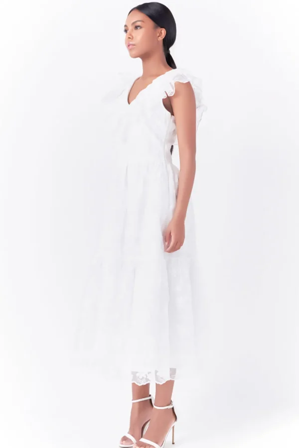 ENDLESS ROSE White Dresses | Tops*- Floral Embroidery Organza Midi Dress OFFWHITE