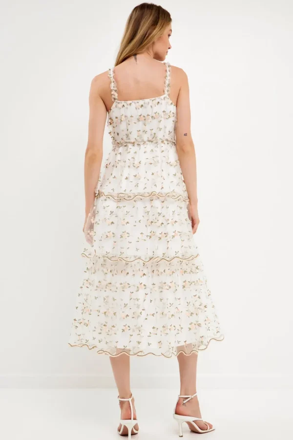 ENDLESS ROSE White Dresses | Floral Dresses*- Floral Embroidery Scalloped Hem Tiered Dress WHITEMULTI