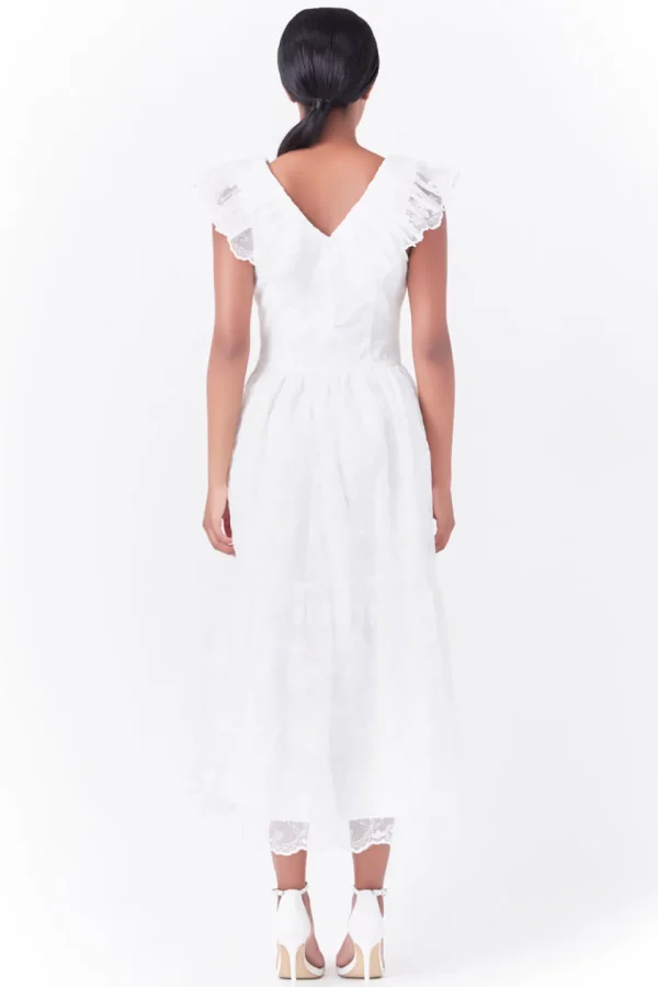 ENDLESS ROSE White Dresses | Tops*- Floral Embroidery Organza Midi Dress OFFWHITE
