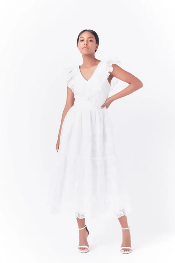 ENDLESS ROSE White Dresses | Tops*- Floral Embroidery Organza Midi Dress OFFWHITE