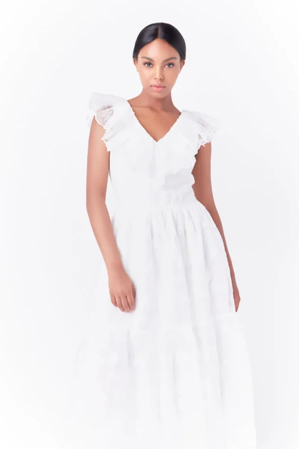 ENDLESS ROSE White Dresses | Tops*- Floral Embroidery Organza Midi Dress OFFWHITE